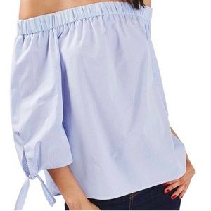 TopShop Off The Shoulder Navy & White Stripe Top